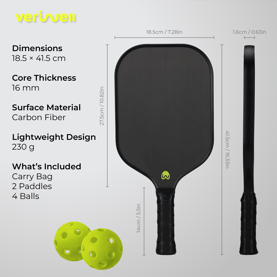 ACTIVE GEAR - PICKLEBALL PADDLE- CARBON FIBER (BLACK-SET)